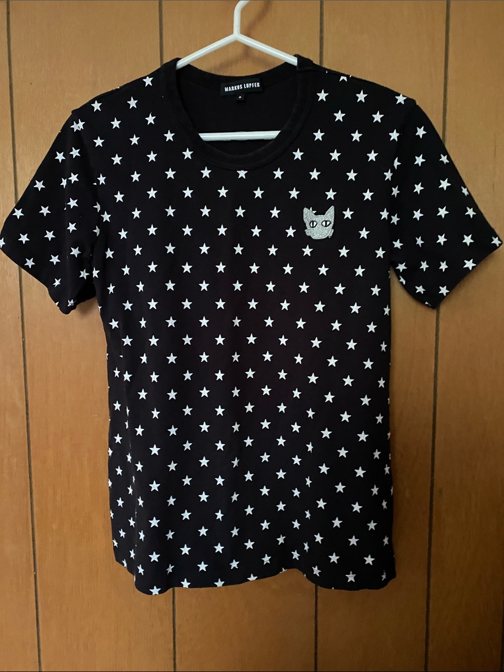 Markus Lupfer Black White Stars Cat Short Sleeved Shirt Small